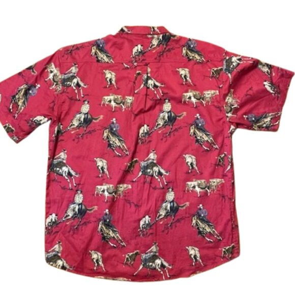Retro Western Rodeo Bull Cowboy Button Down Sport Shirt Large - Picture 5 of 5